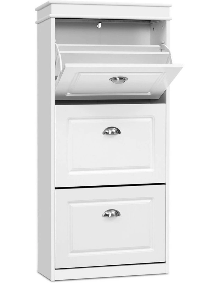3-Tier Shoe Cabinet 18 Pairs in White