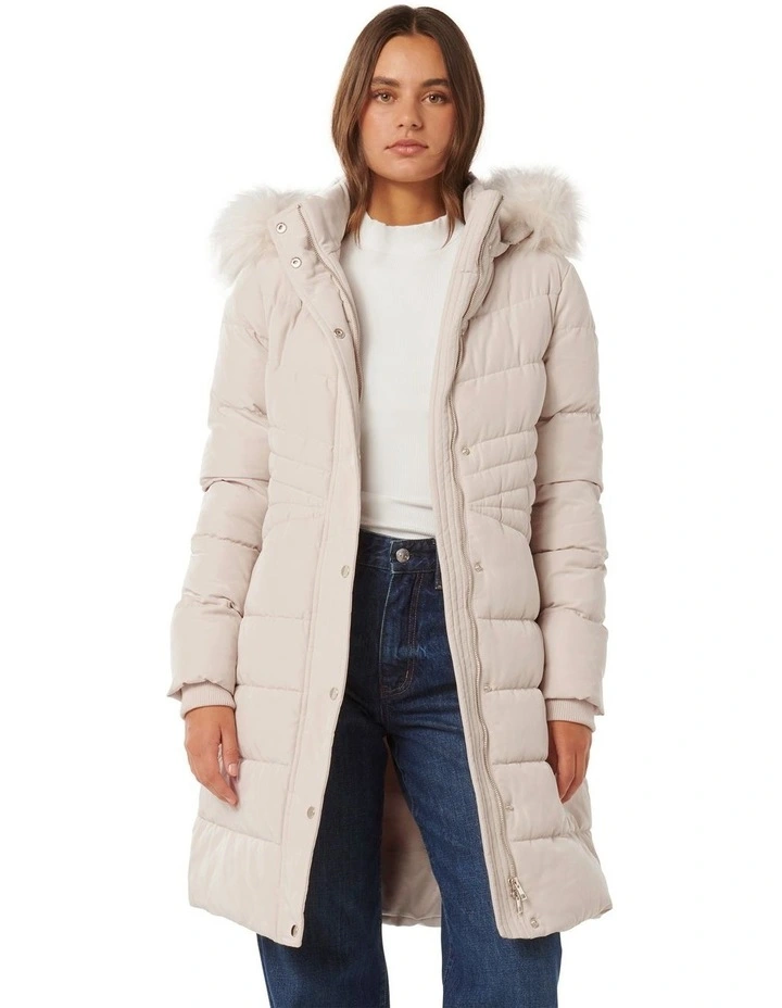 Ariana Belted Puffer Jacket in Cream