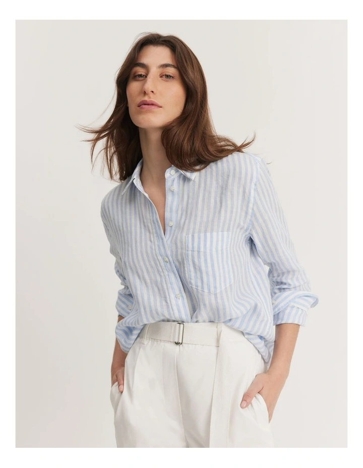 Organically Grown Linen Stripe Shirt in Blue Stripe