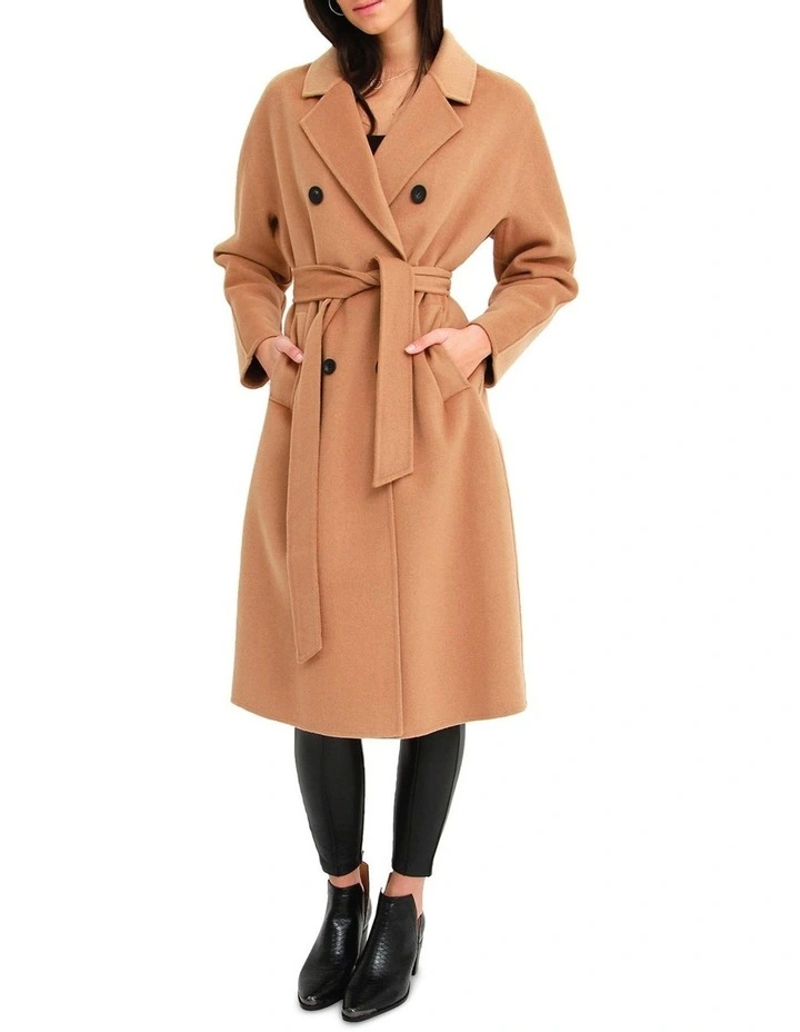 Boss Girl Double-Breasted Lined Wool Brown Coat