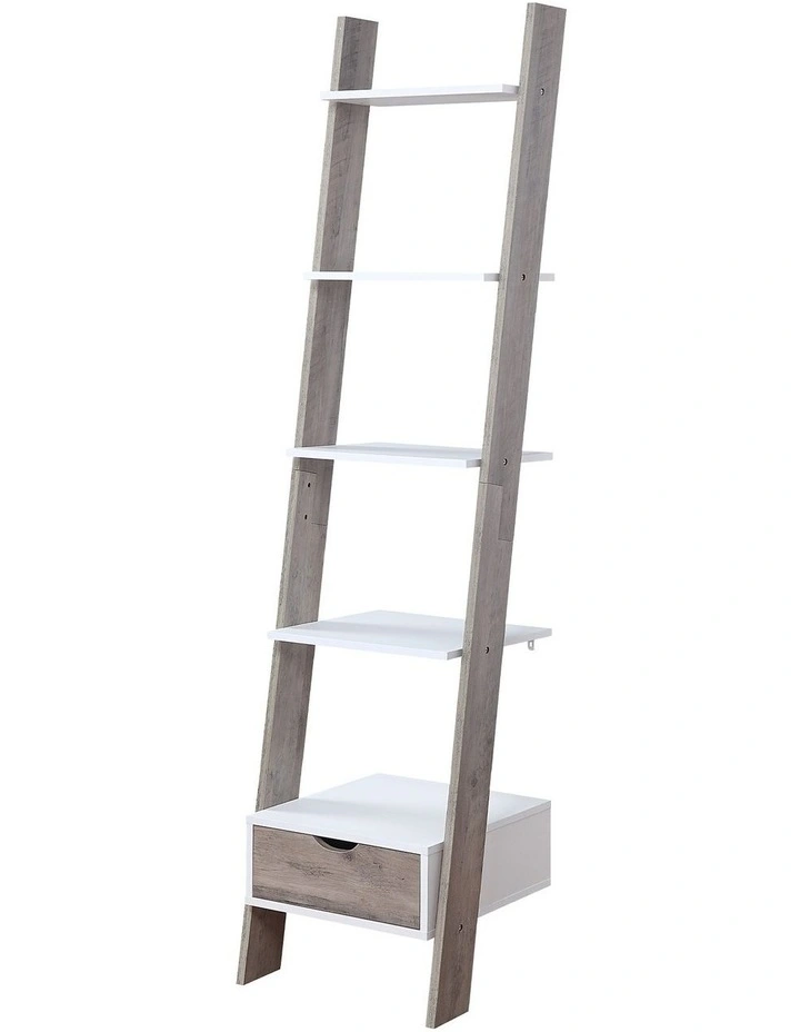Mira 5-Tier Ladder Shelf in White/Grey Oak