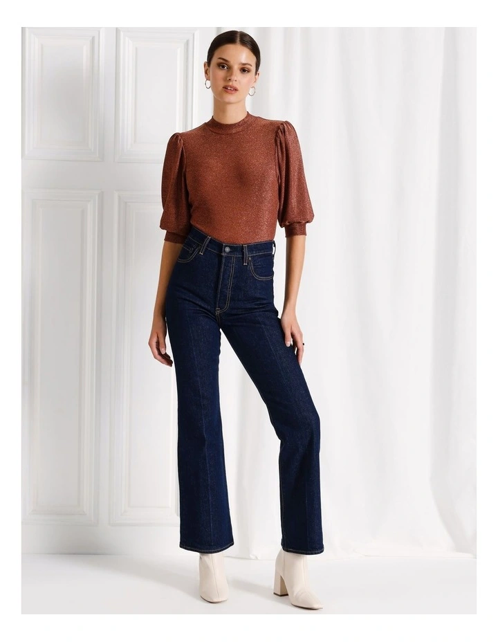 Glitter Puff Sleeve Top in Rouge