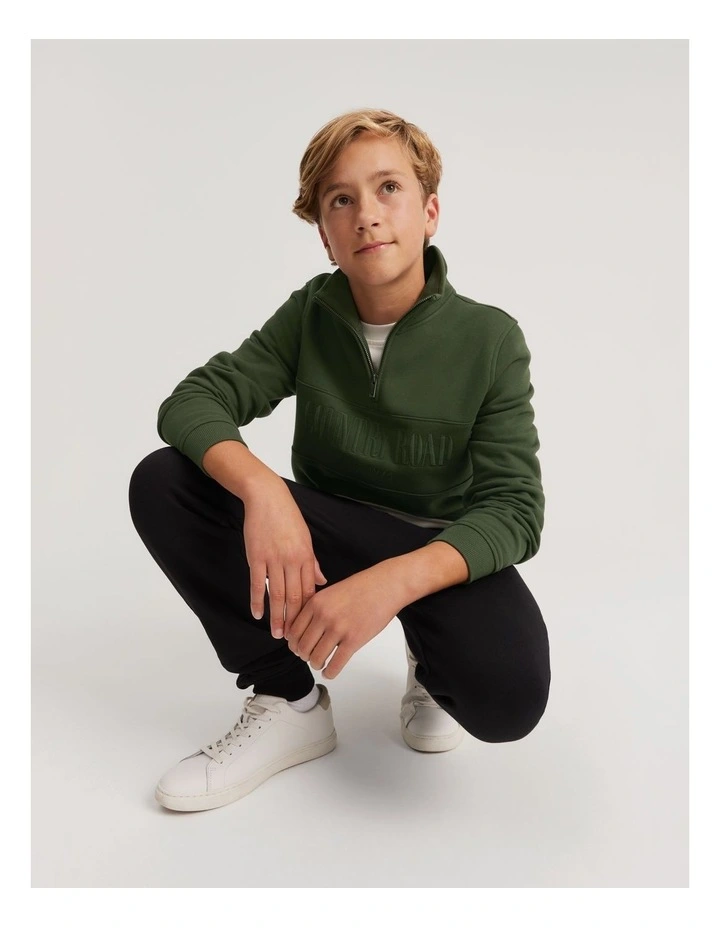 Teen Verified Australian Cotton Heritage Half Zip Sweat in Khaki Green