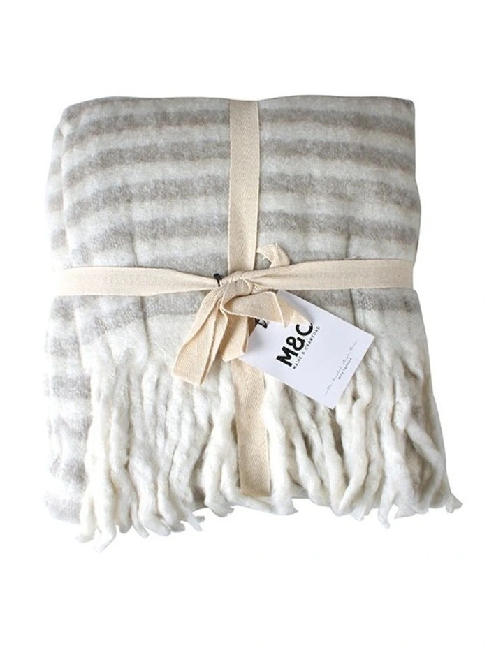 Lanthe Stripe Throw Blanket With Tassel 170x130cm in Stone/Cream