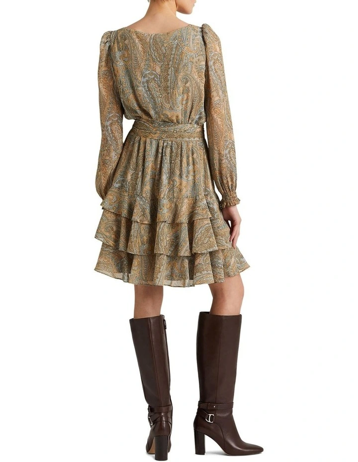 Paisley Belted Crinkle Georgette Dress in Multi