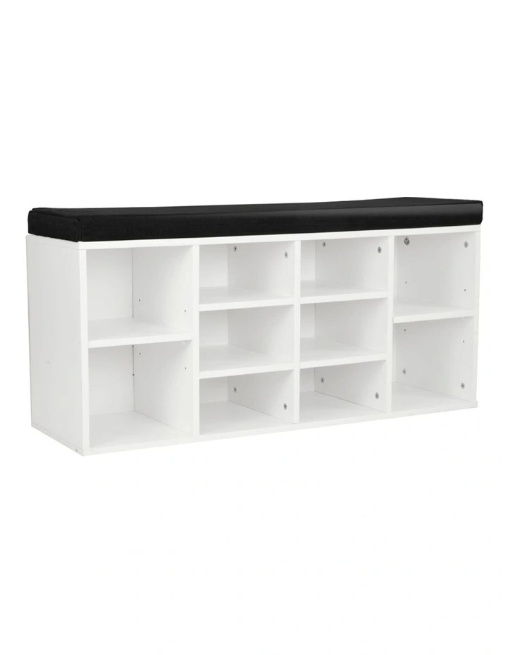 Shoe Rack Cabinet Organiser Black Cushion 104 x 30 x 48 White
