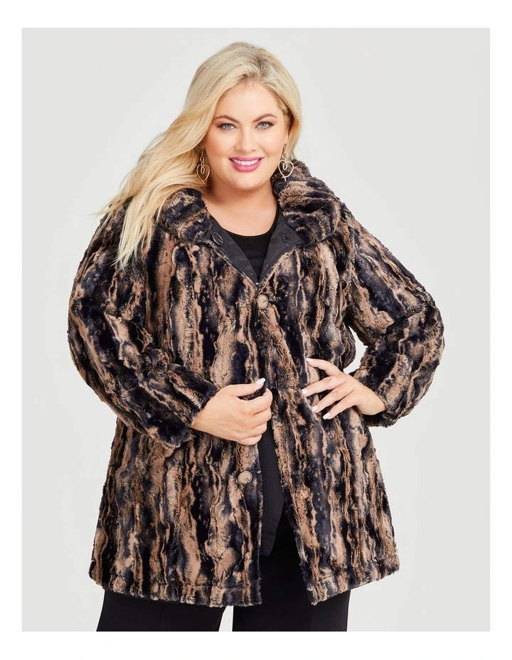 Faux Fur Reversible Spot Coat in Black