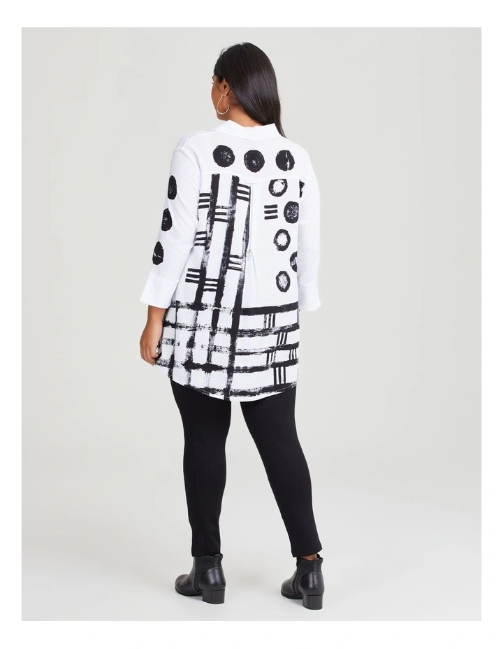 Zip Back Natural Shirt in Black/White Print
