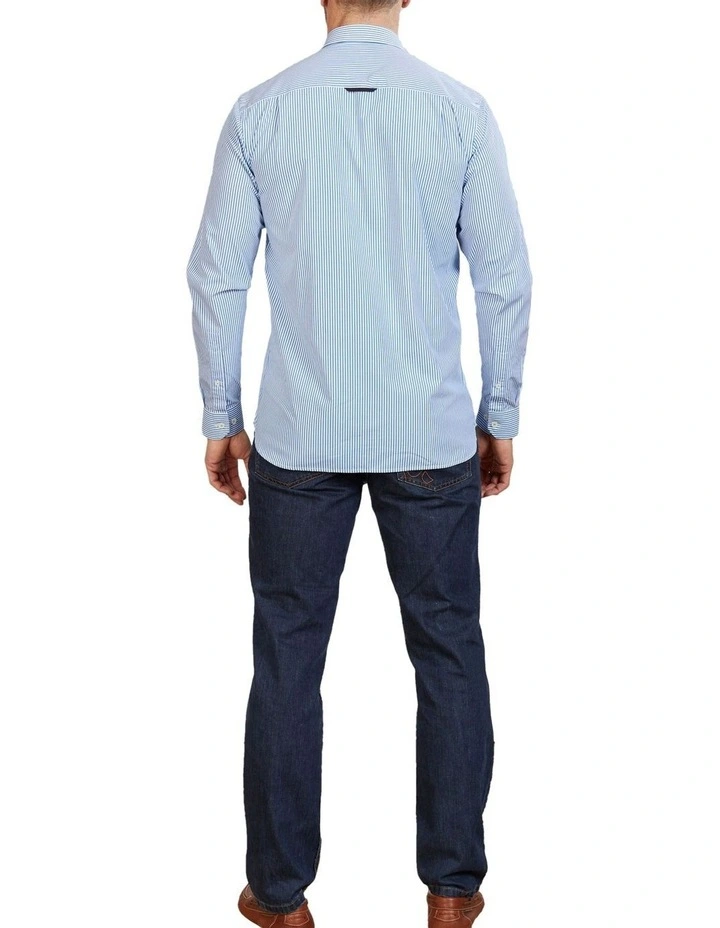 Long Sleeve Poplin Stripe Shirt in Blue