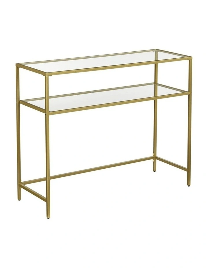 Console Table with Tempered Glass Metal Frame in Gold