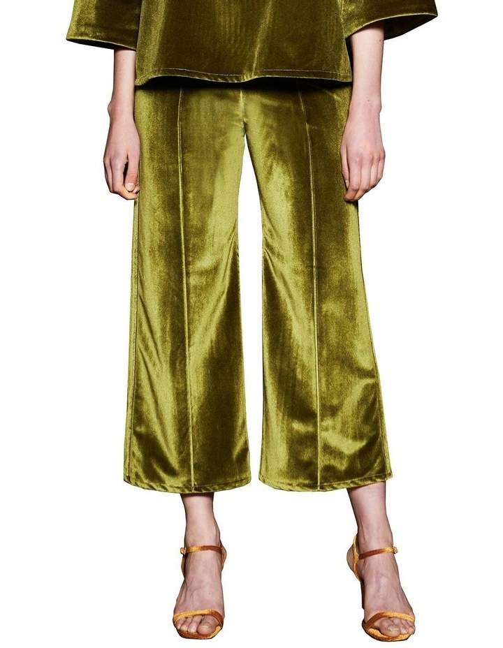 Moss High Waisted Pants in Green Velvet
