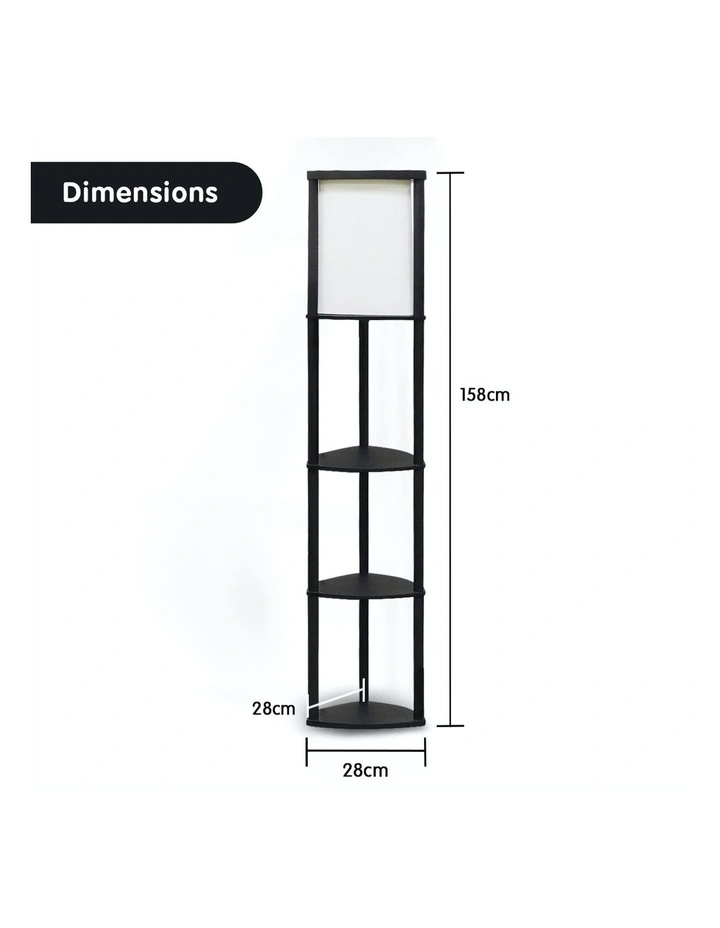 Wood Etagere Floor Lamp In Tripod Shape Reading Light 3 Wooden Shelves