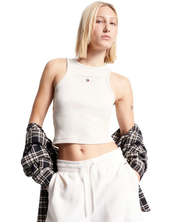 Essential Logo Slim Fit Tank Top in Cream