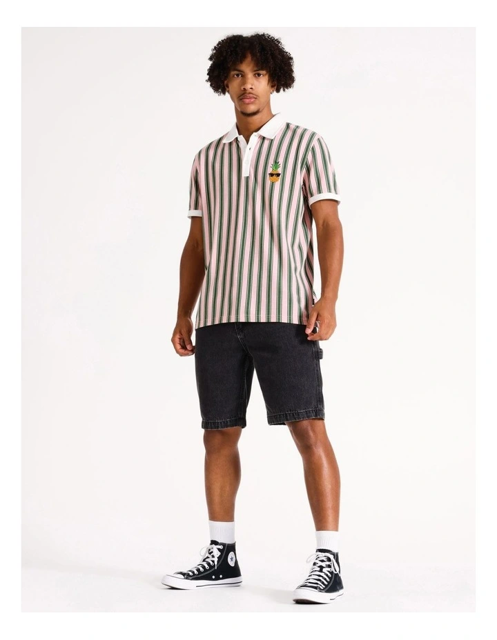 Sergio Stripe Pique Short Sleeve Polo in Pink