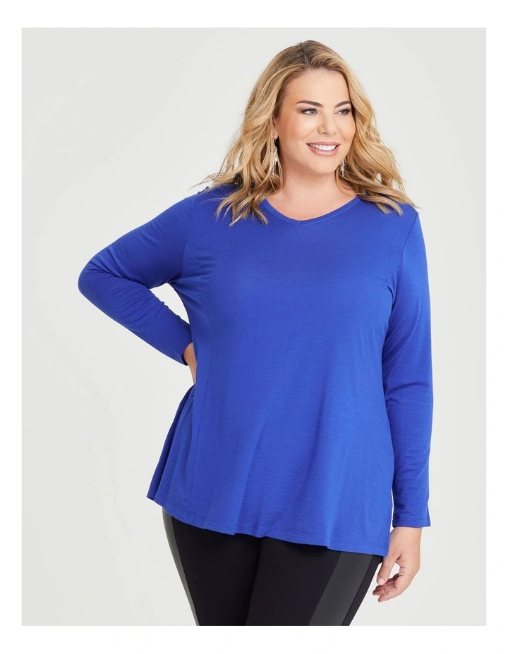 Wool Bamboo V-neck Top in Lapis Blue