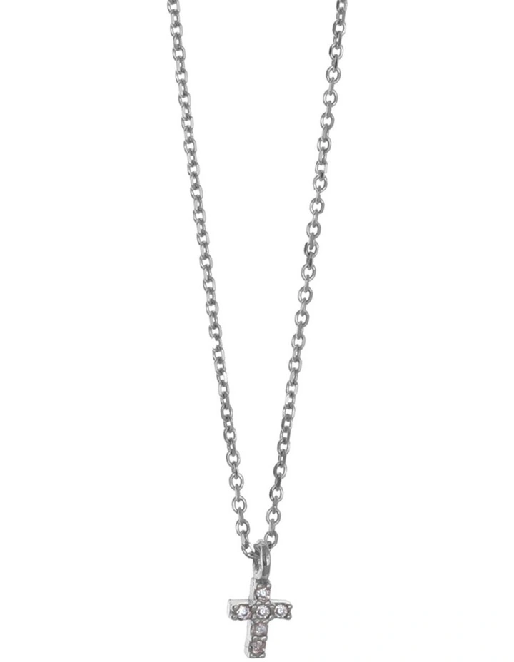 Tiny Shiny Cross Necklace w/ White Zirconia Silver