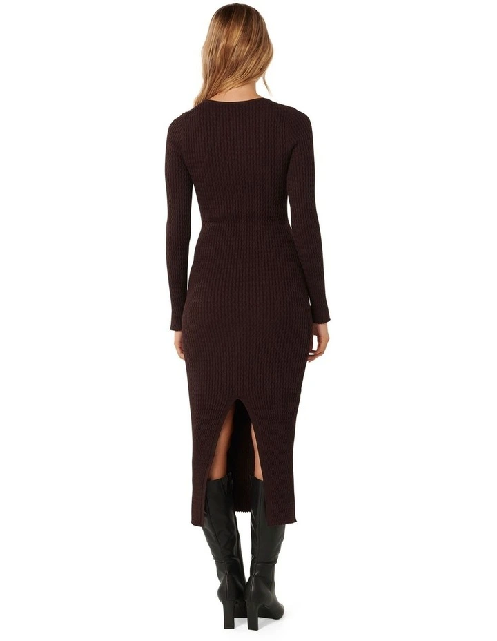 Georgia Textured Crew Neck Dress in Brown