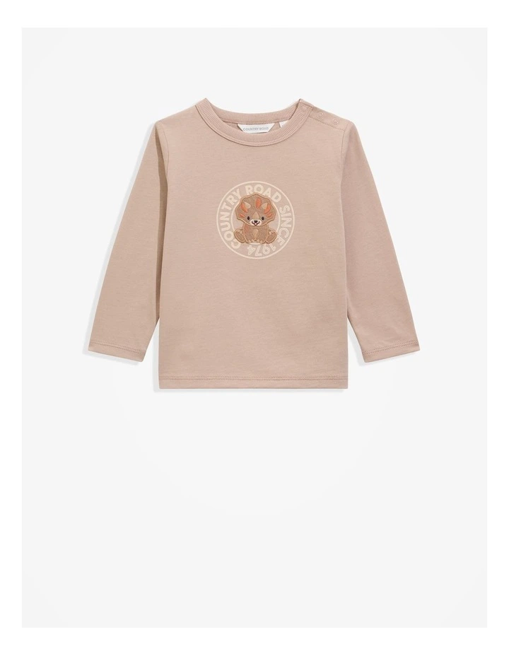 Organically Grown Cotton Dino T-shirt in Mushroom