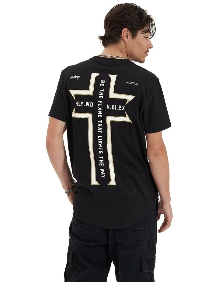 Flame Dual Curved Tee in Jet Black