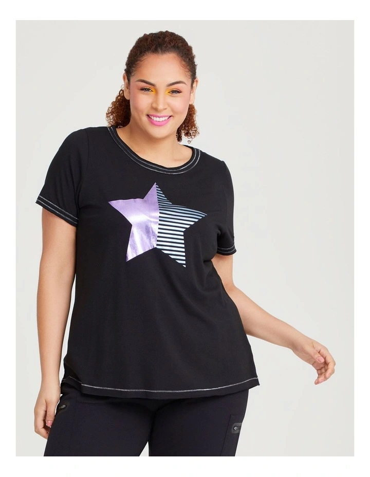 Bamboo Spliced Foil Star Top in Black