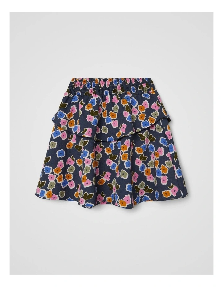 Nella Ruffled Printed Skirt in India Ink