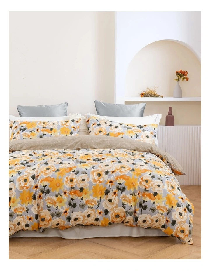 Marigold Pure Cotton Reversible Quilt Cover Set in Yellow