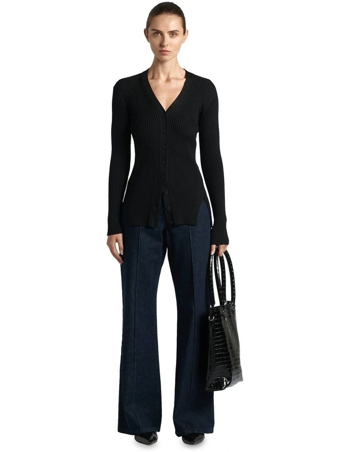 Sculptured Rib Cardigan in Black