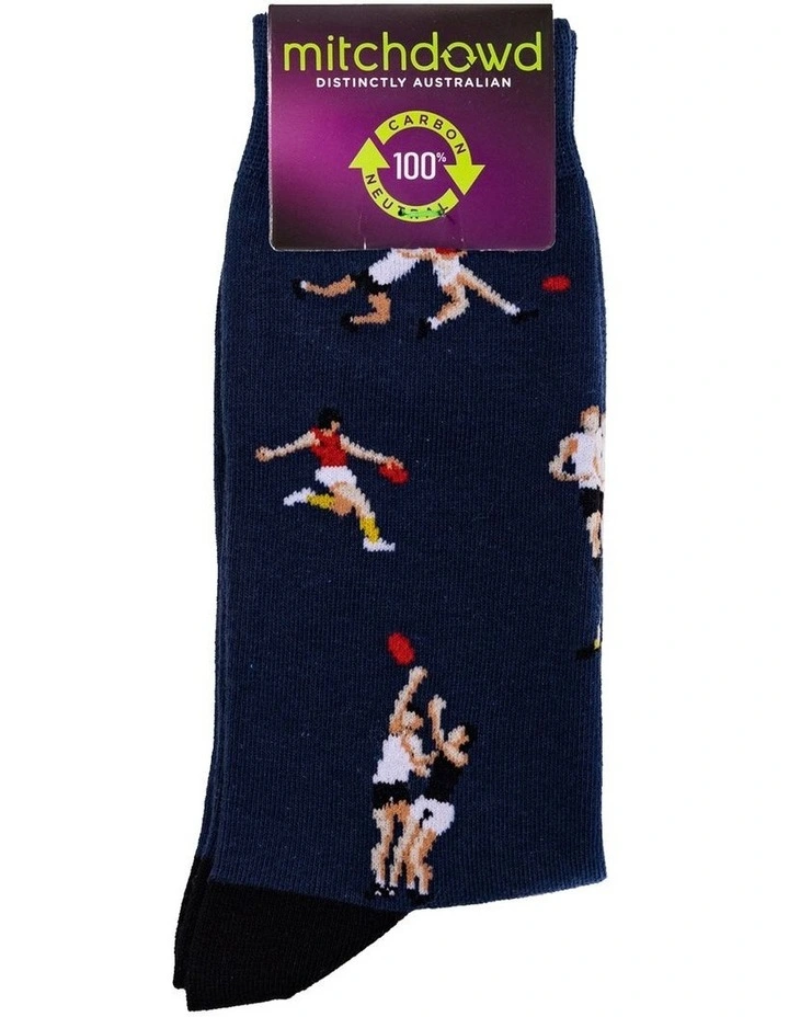 Footy Rules Cotton Crew Socks in Denim