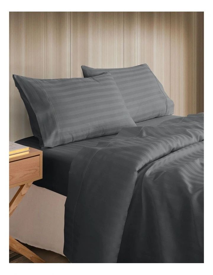 Kensington 1200TC Super King Striped Hotel Grade Sheet Set in Charcoal