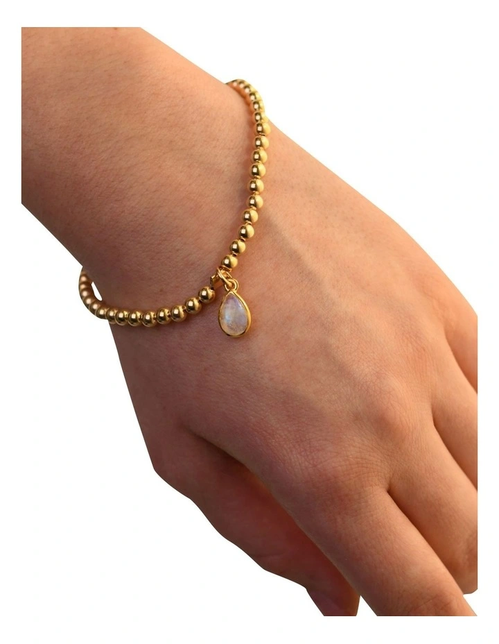 4mm Stretchy Bracelet w/ Pear Moonstone Gold