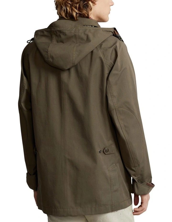 Twill Hooded Car Coat in Green