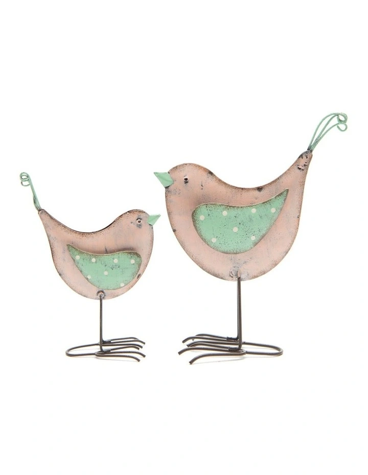 Bird Ornament Set of 2 in Blush/Green
