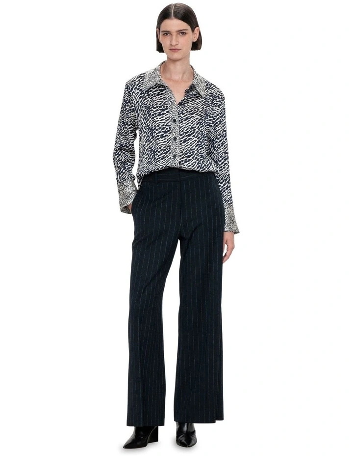 Lepoard Satin Button Shirt in Ink