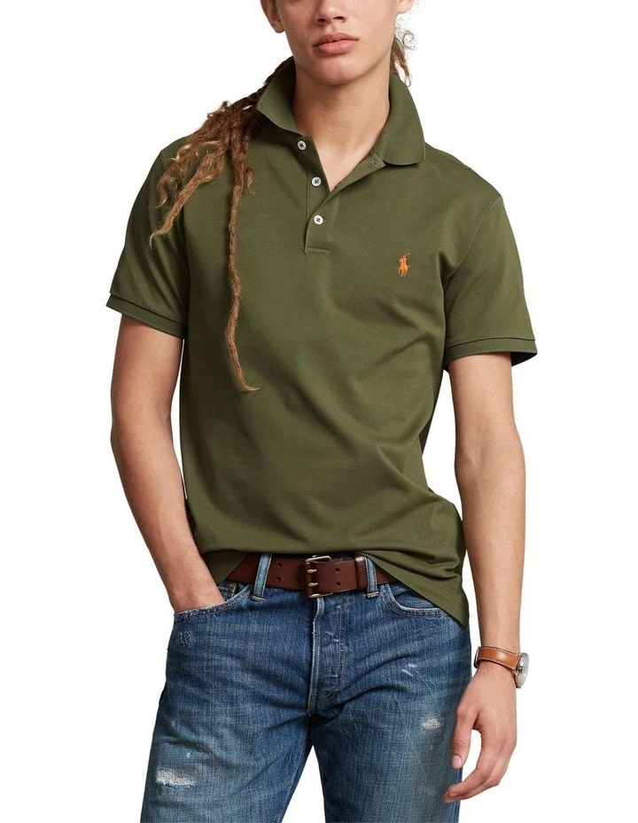 Custom Slim Fit Stretch Mesh Polo Shirt in Green