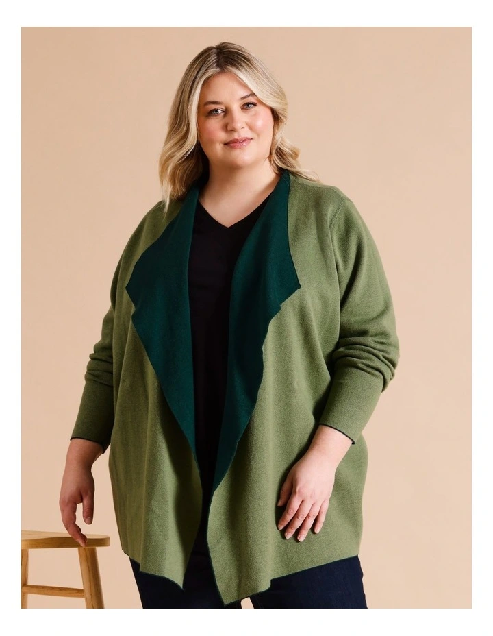 Reversible Waterfall Cardigan In Forest/ Sage