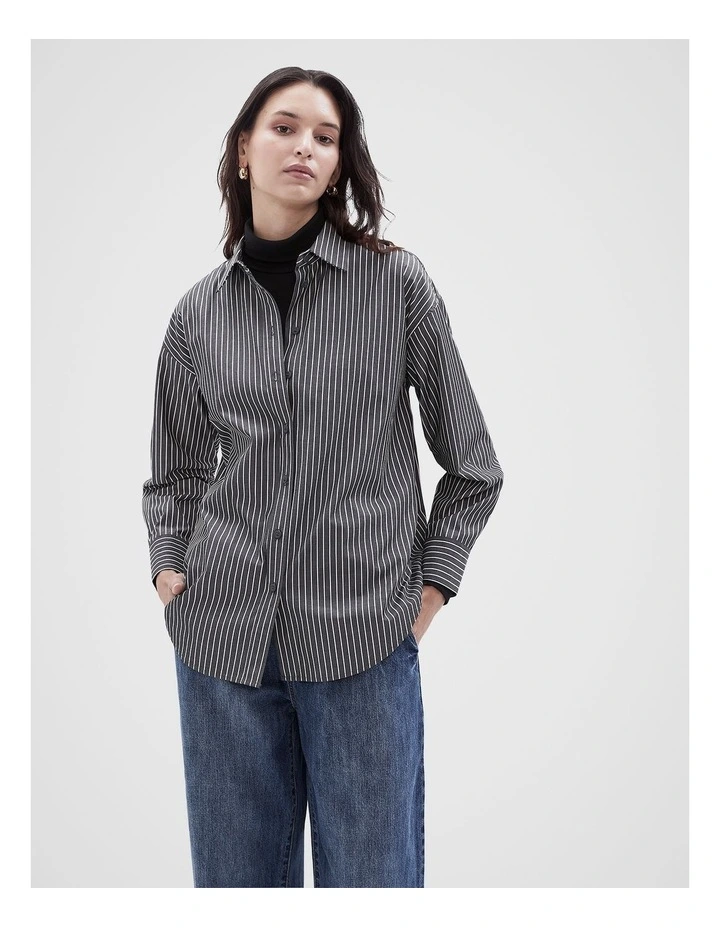 Cotton Stripe Relaxed Shirt in Charcoal