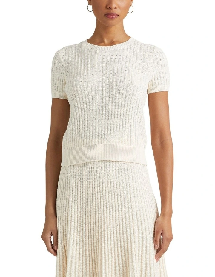 Linen-Cotton Short-Sleeve Sweater in Natural
