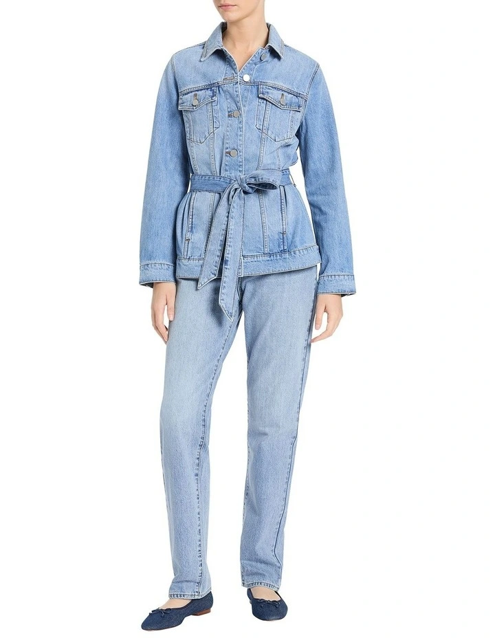 Aspen Belted Denim Jacket in Pale Wash