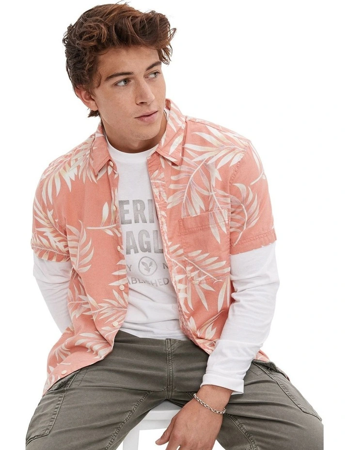 Tropical Button Up Shirt in Peach