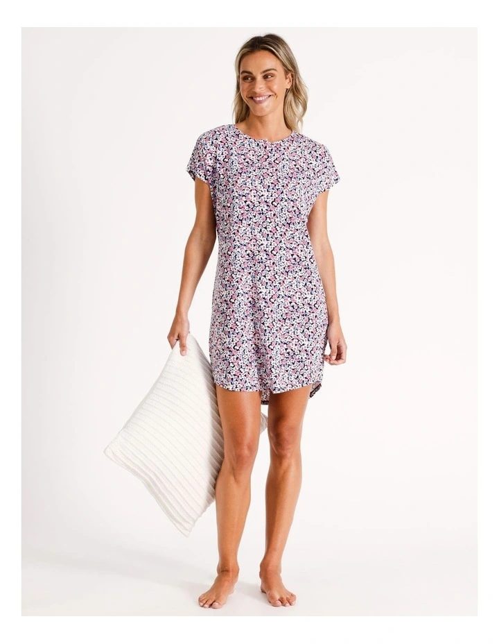 PVE Placket Nightie in Navy Floral