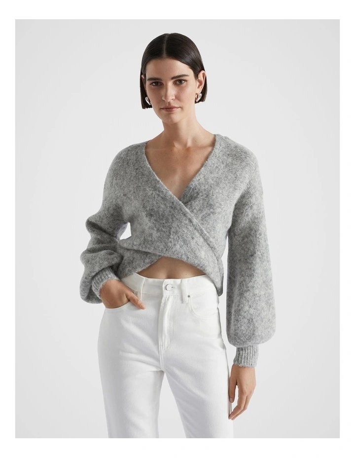 Wool Blend Drape Twist Knit in Silver Marle