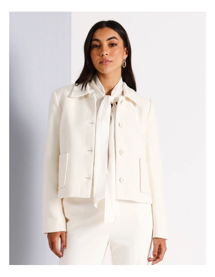 Cropped Boucle Jacket in Ecru