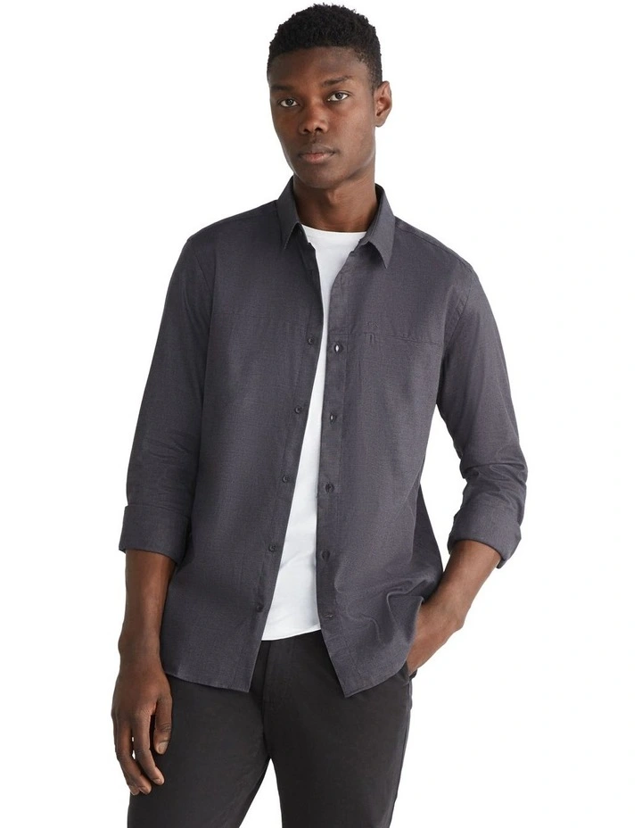 Flannel Solid Long Sleeve Shirt in Grey