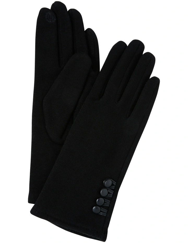 Button Trimmed Black Cotton Gloves