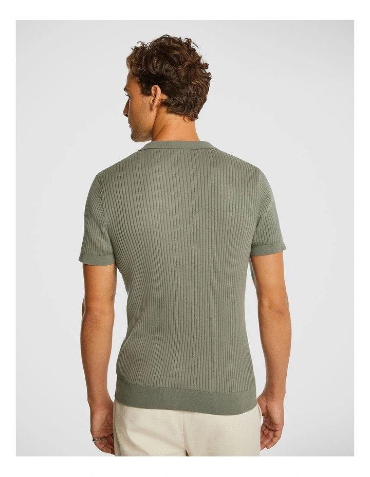 Castro Knitted Polo Shirt in Sage