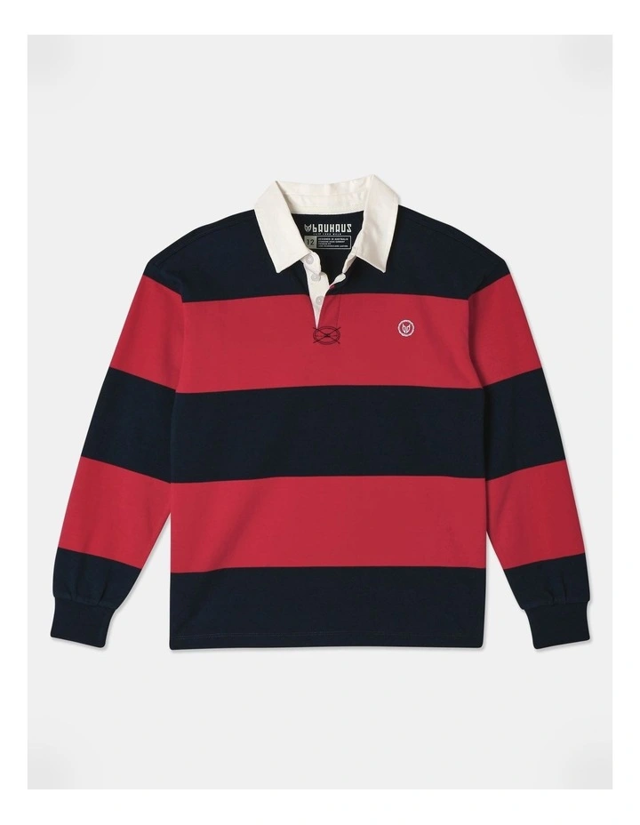Long Sleeve Knit Rugby Shirt in Red