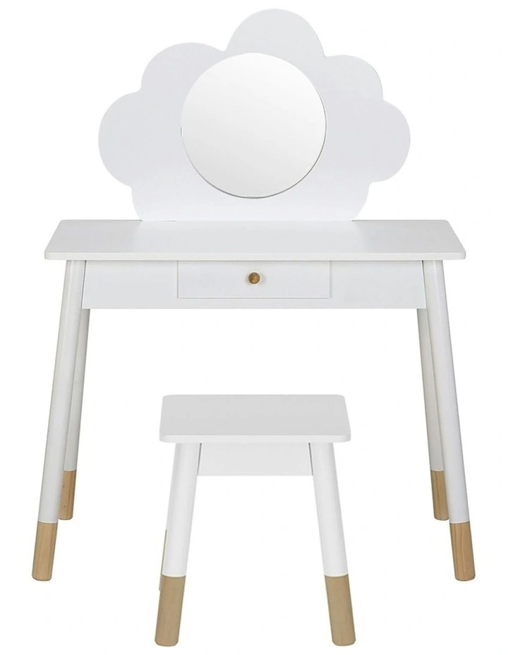 Kids Dressing Table Chair Set Vanity Makeup Wooden Leg Mirror Drawer