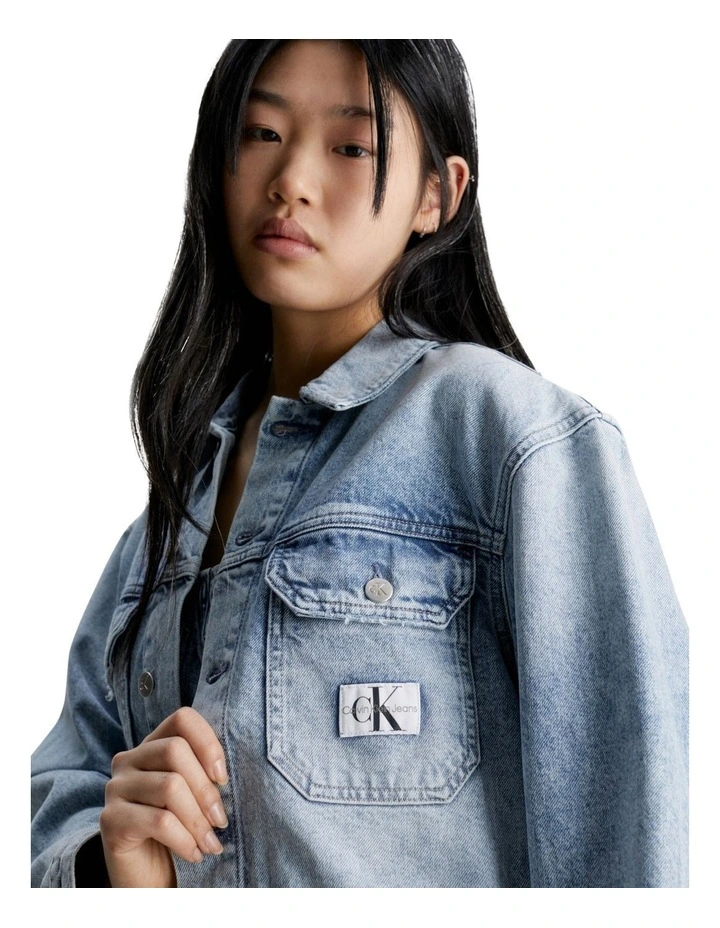 Oversized Cropped Denim Jacket in Denim Light