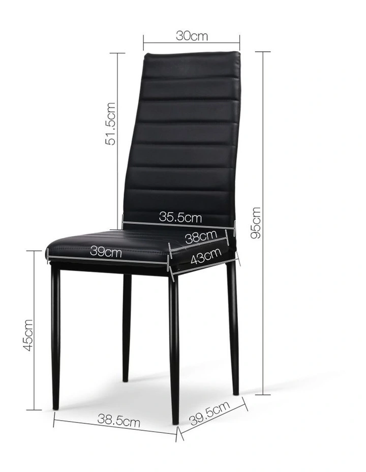 Dining Chairs Leather Channel Tufted Set of 4 in Black