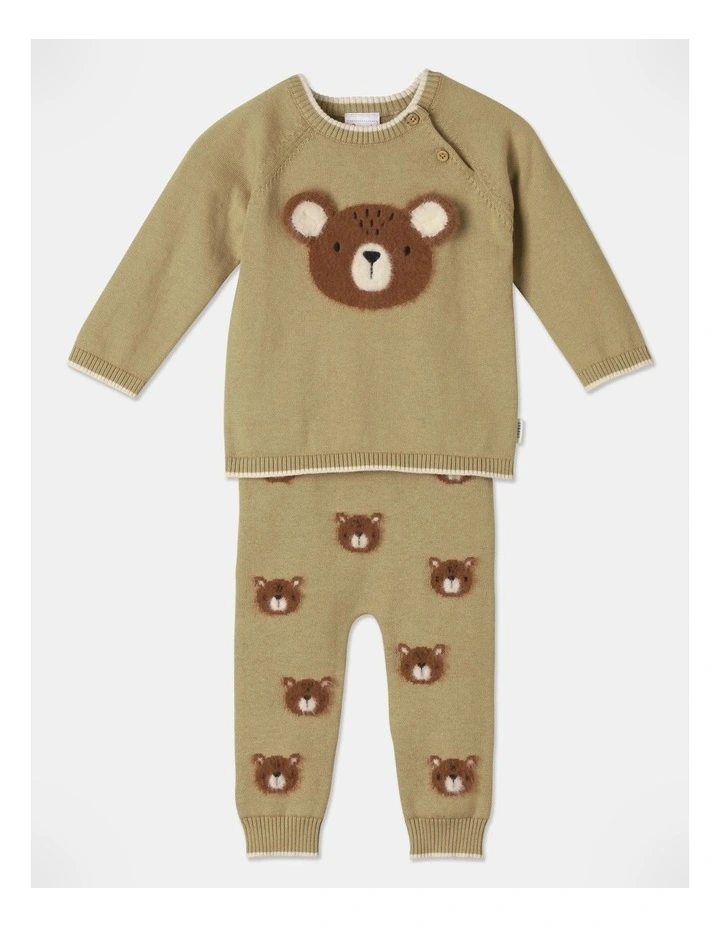 Fuzzy Bear Raglan With Legging in Tan